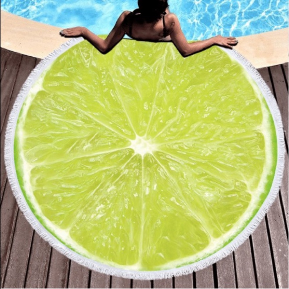 Lime green slice Round beach towel
